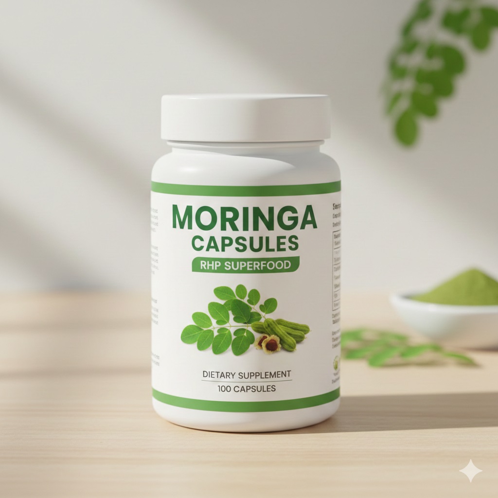Moringa capsules with fresh moringa leaves